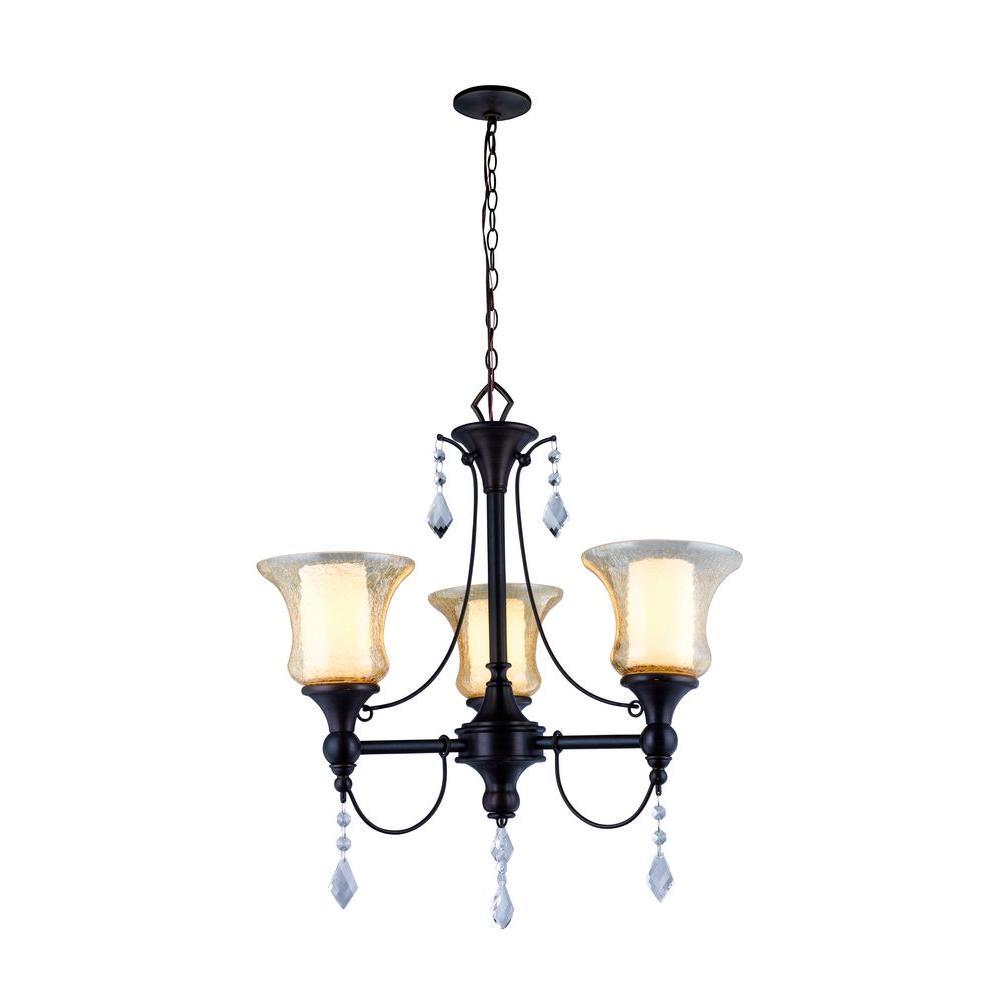 Ethelyn Collection 3-Light Oil-Rubbed Bronze Chandelier with Elegant Old World Glass Shades