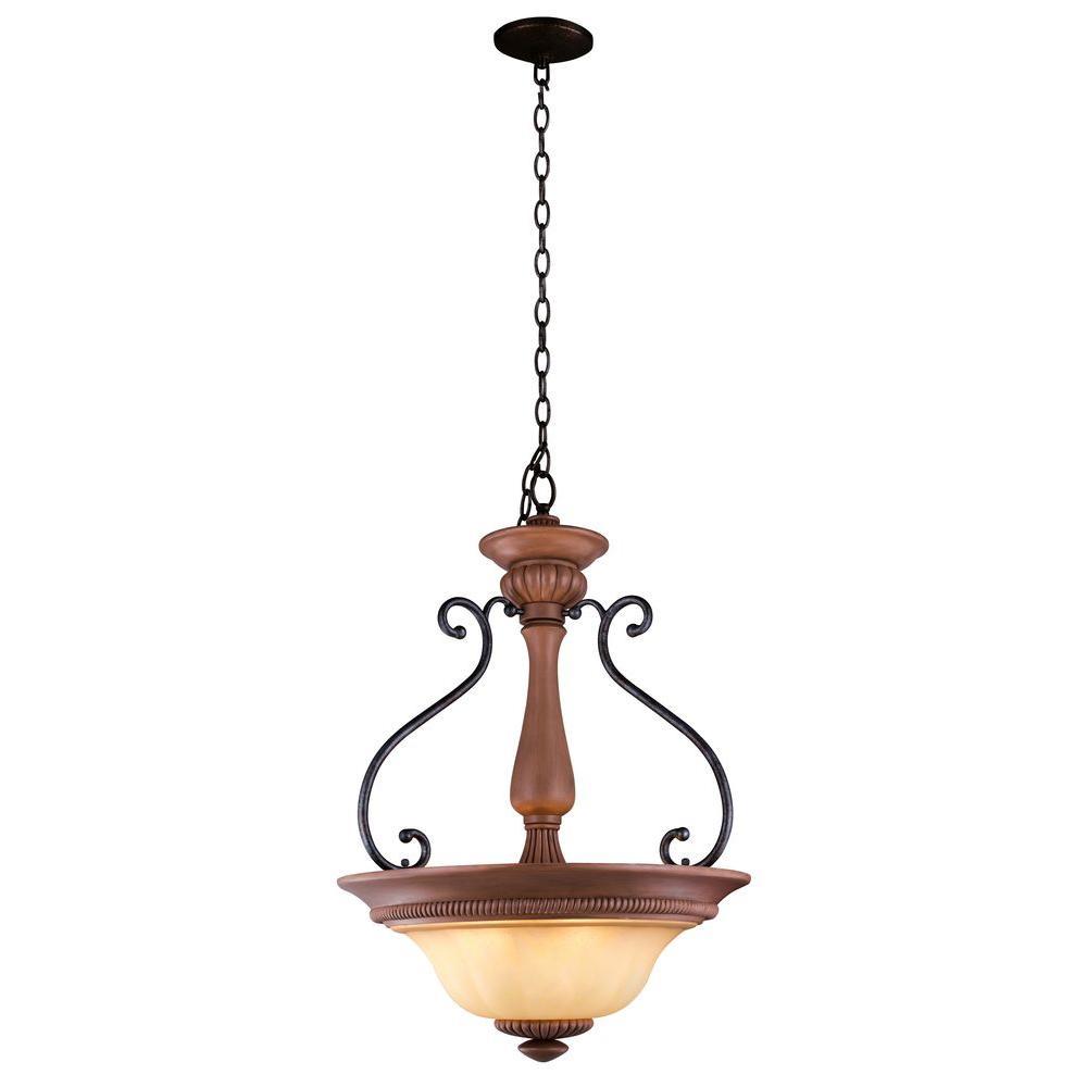 Elysia Collection 3-Light Antiqued Gold Pendant with Elegant Iridescent Amber Glass Shade