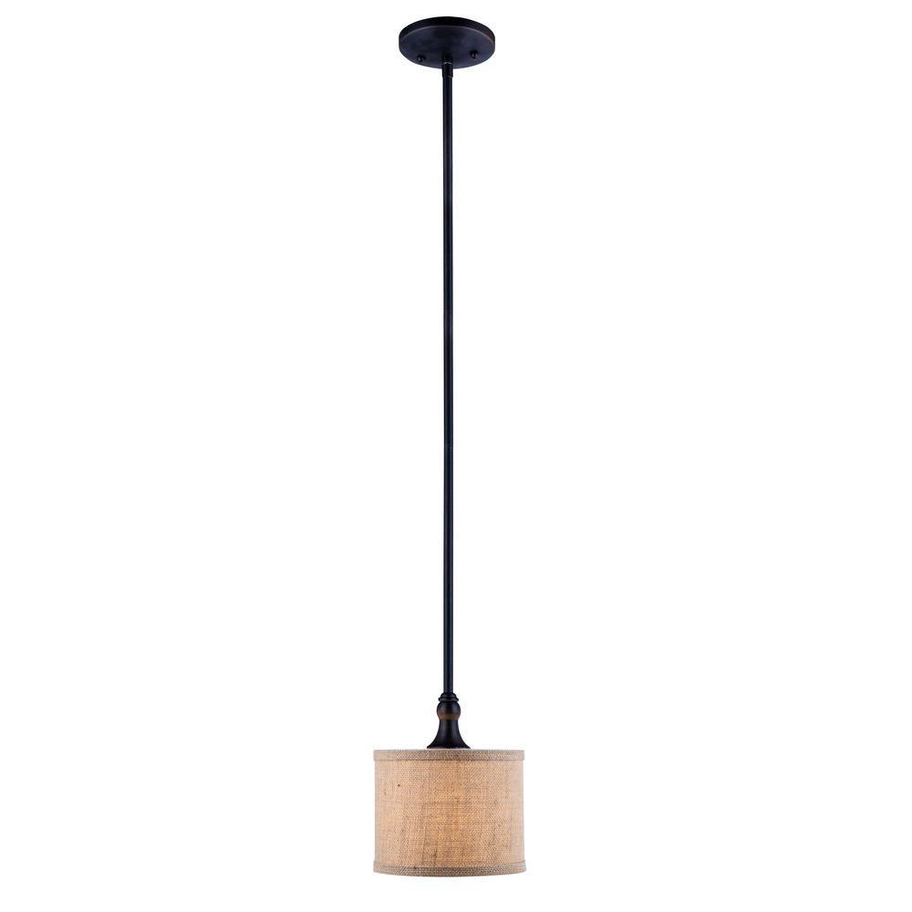 Jaxson Collection Oil Rubbed Bronze Pendant with Crafty Burlap Fabric Shade