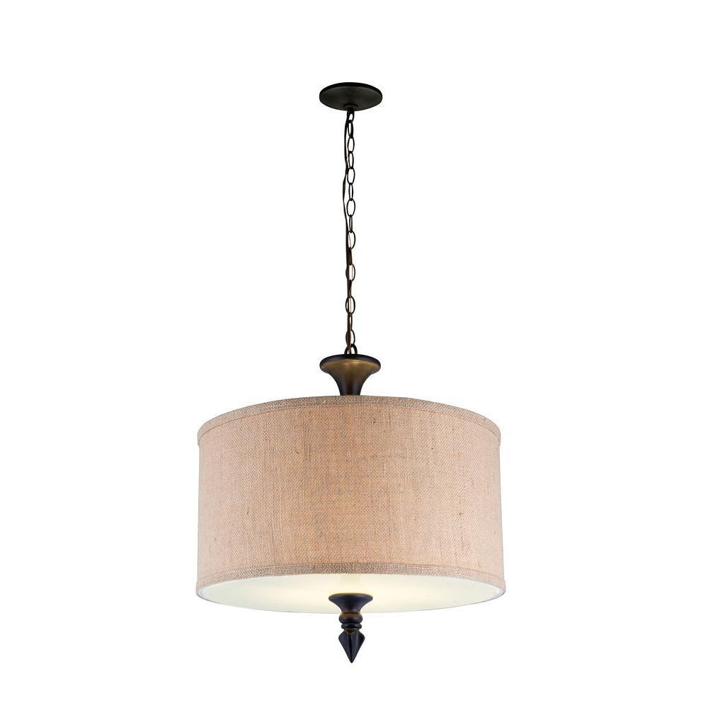 Jaxson Collection 2-Light Oil Rubbed Bronze Pendant with Crafty Burlap Fabric Shade