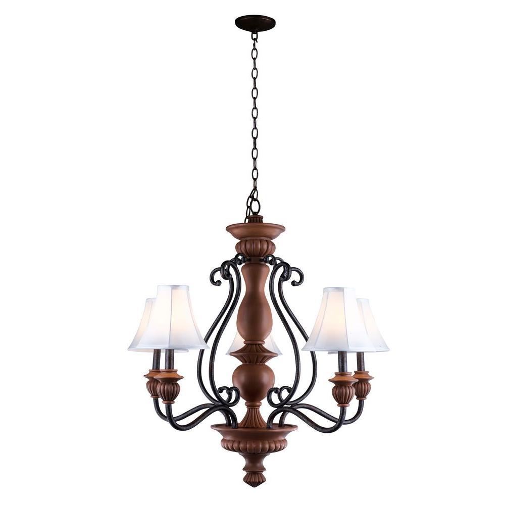 Elysia Collection 5-Light Antiqued Gold Chandelier with Elegant White Fabric Shades