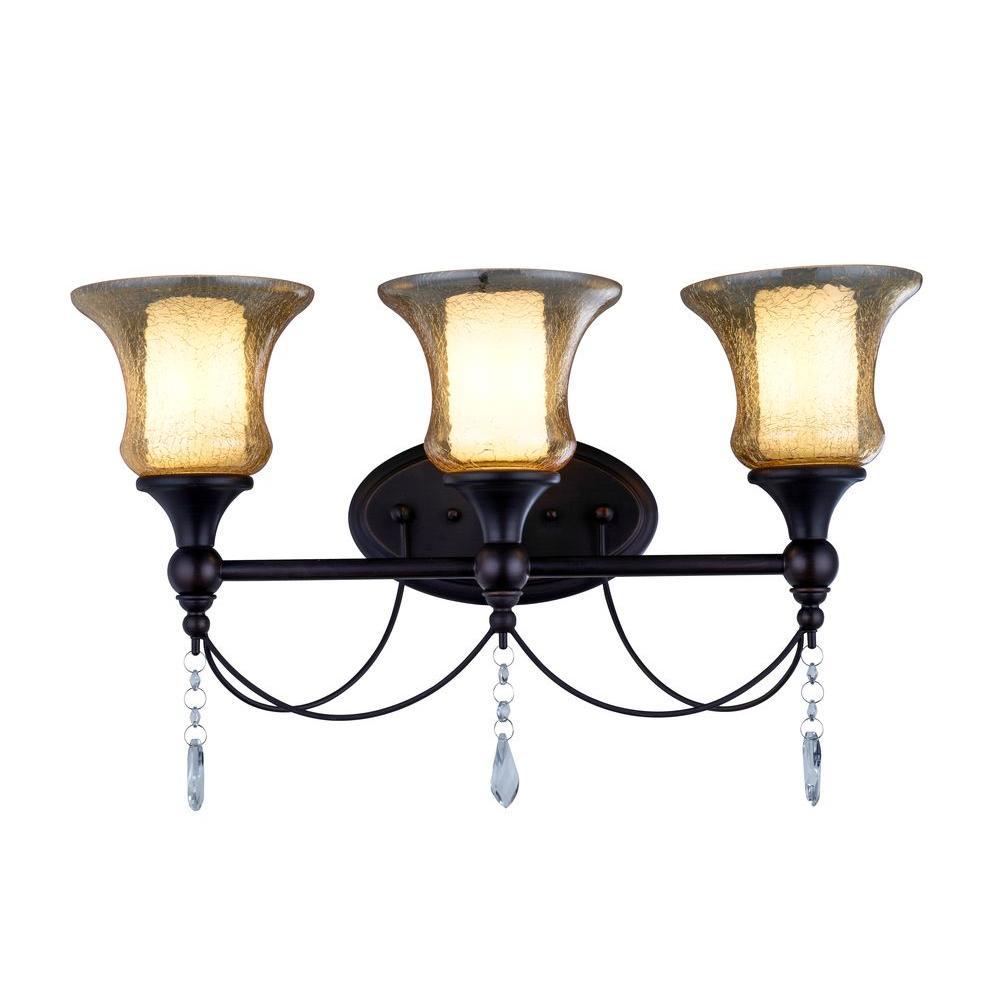 Ethelyn Collection 3-Light Oil Rubbed Bronze Vanity Light with Old World Glass Shades