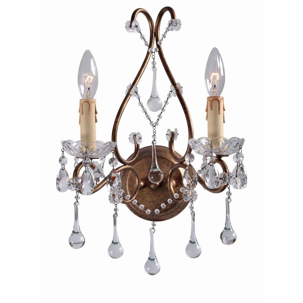 Grace Collection 2-Light Antique Gold Indoor Wall Sconce