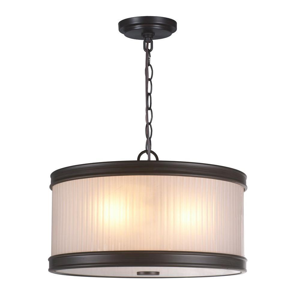 3-Light Oil-Rubbed Bronze Pendant with Ribbed Glass Shade
