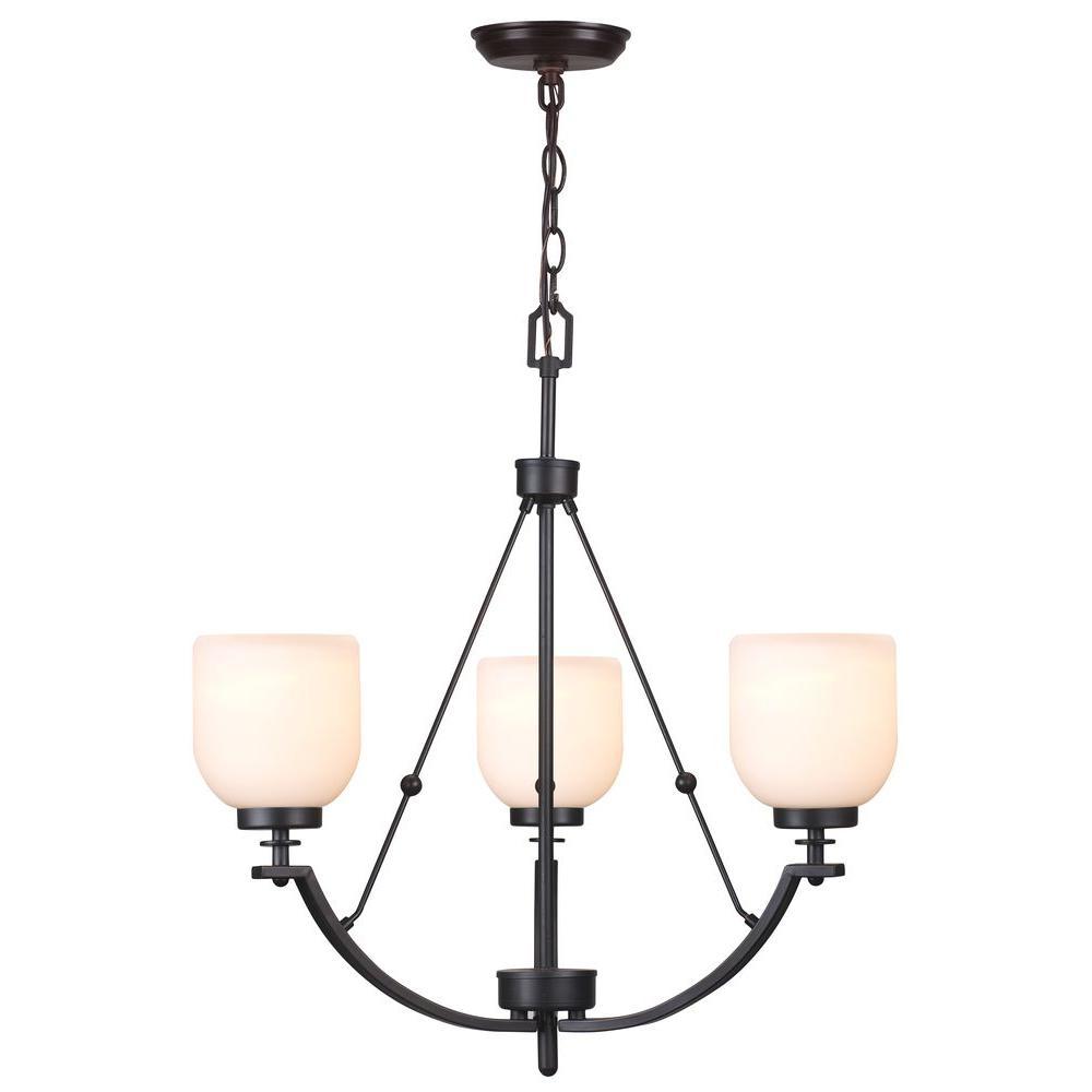 3-Light Oil-Rubbed Bronze Chandelier with White Frosted Glass Shade