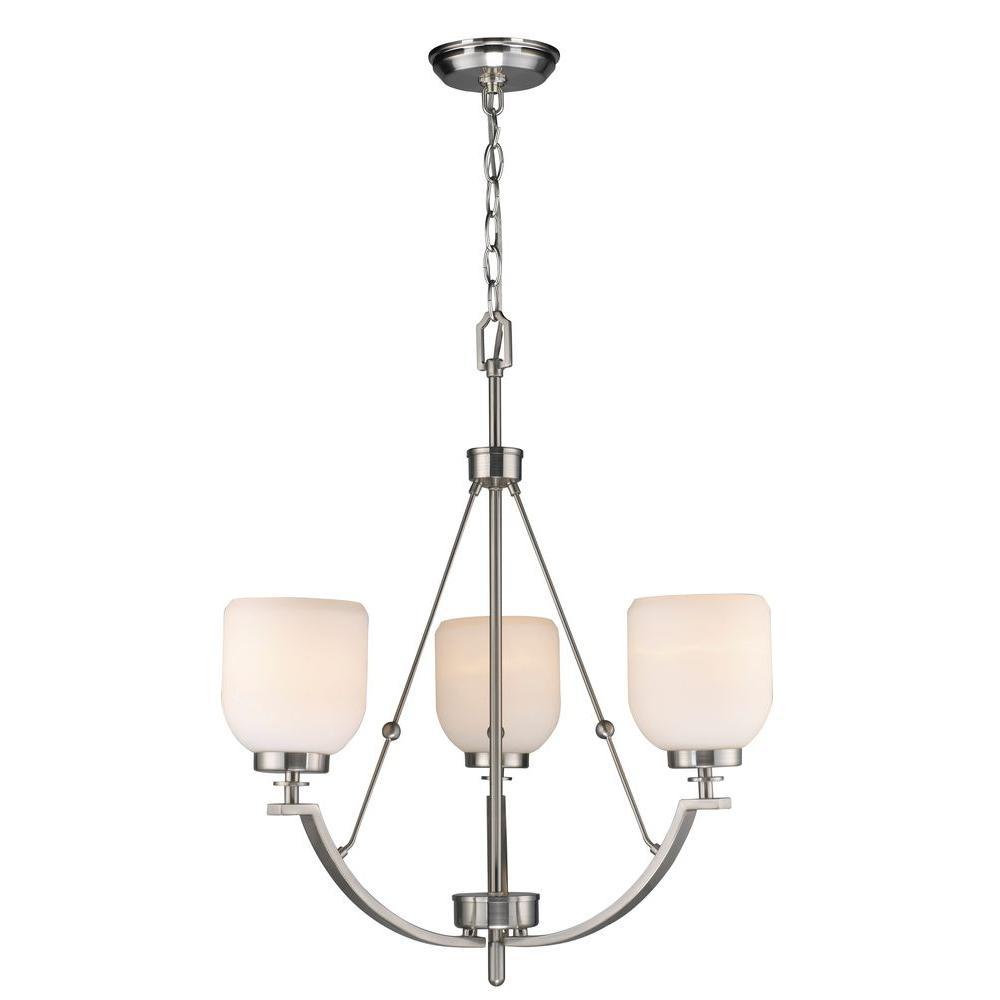 3-Light Brushed Nickel Chandelier with White Frosted Glass Shade