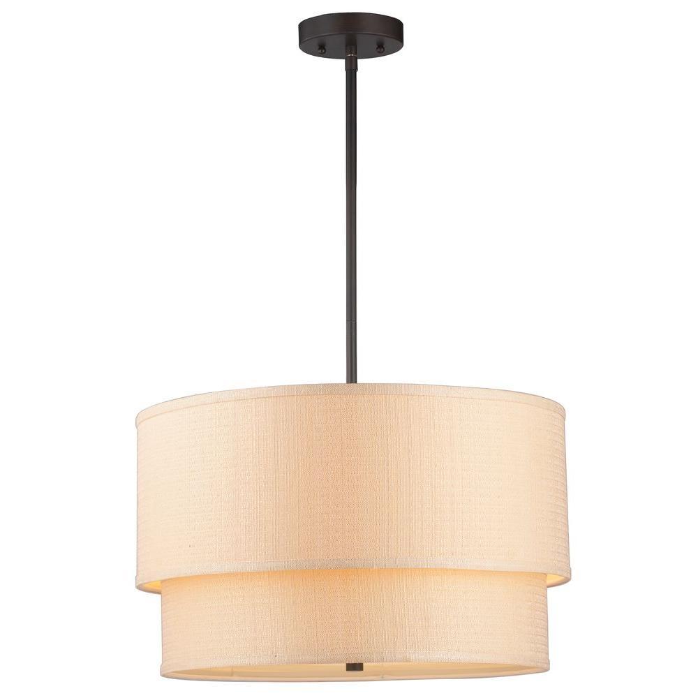 3-Light Oil-Rubbed Bronze Pendant with Beige Double Shade