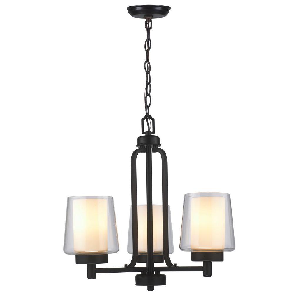 3-Light Oil-Rubbed Bronze Chandelier with White Frosted Glass Shade