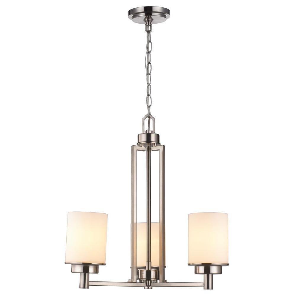 3-Light Brushed Nickel Chandelier with White Frosted Glass Shade