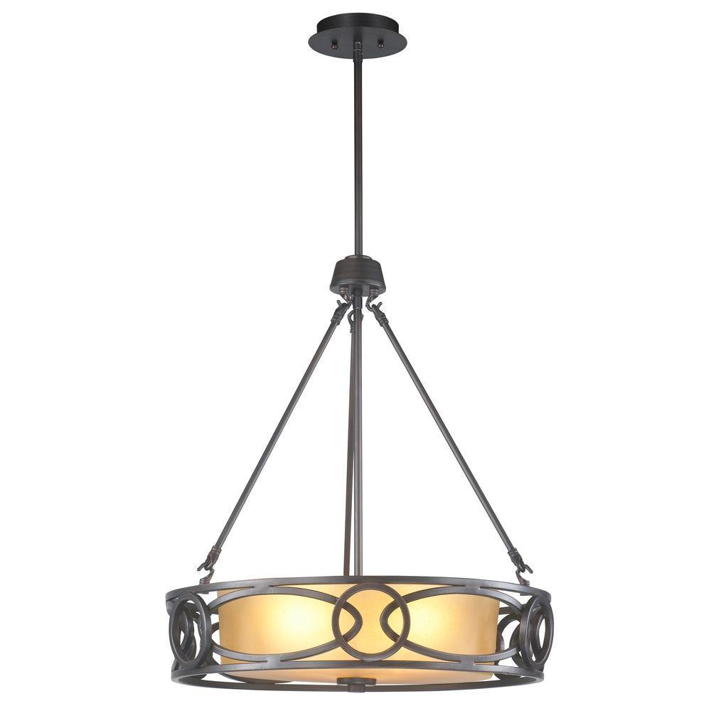 3-Light Oil-Rubbed Bronze Pendant with Frosted Amber Glass Shade