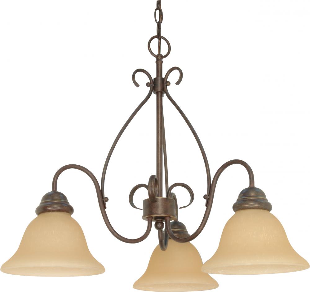 Castillo - 3 Light Chandelier with Champagne Linen Washed Glass - Sonoma Bronze Finish