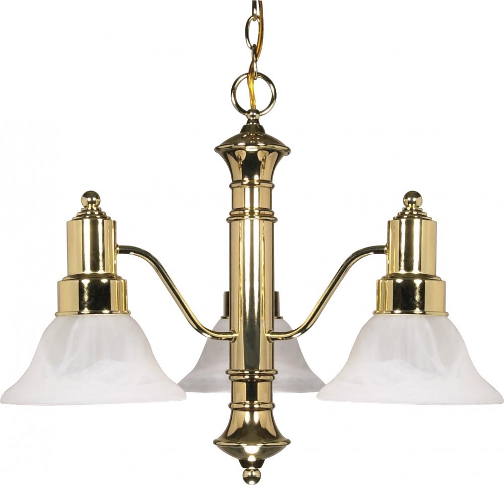 3-Light Textured White Chandelier with Alabaster Glass Bell Shades