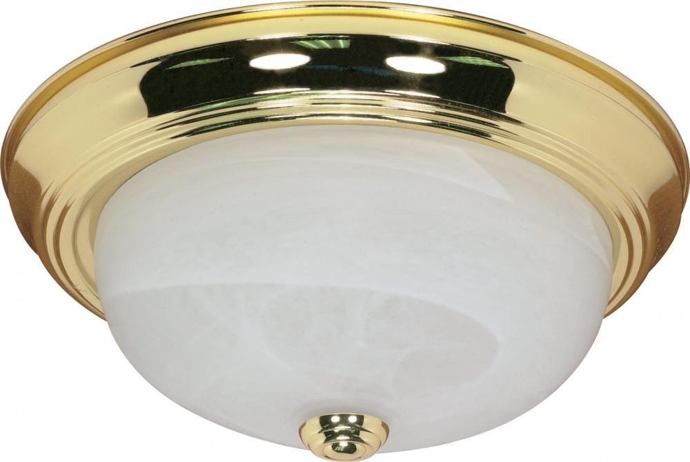 2 Light - 11" Flush with Alabaster Glass - Polished Brass Finish