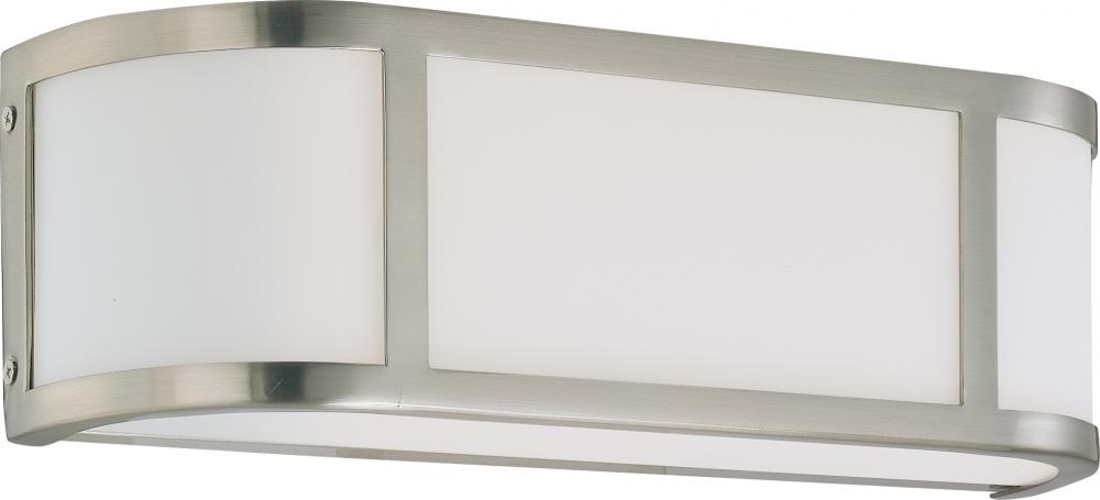 Odeon - 2 Light Vanity with Satin White Glass - Brushed Nickel Finish