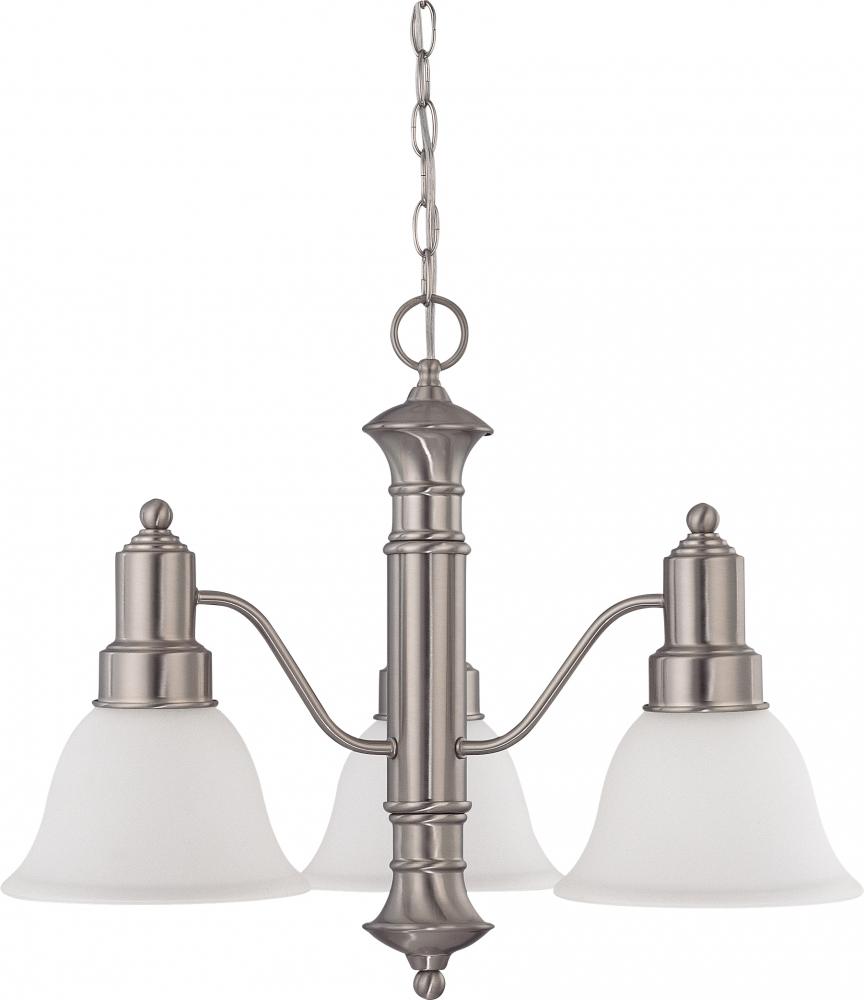 Gotham - 3 Light Chandelier with Frosted White Glass - Brushed Nickel Finish