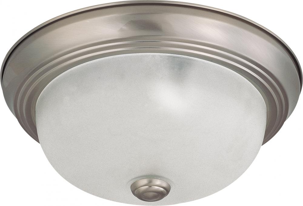 2 Light - 11" Flush with Frosted White Glass - Brushed Nickel Finish