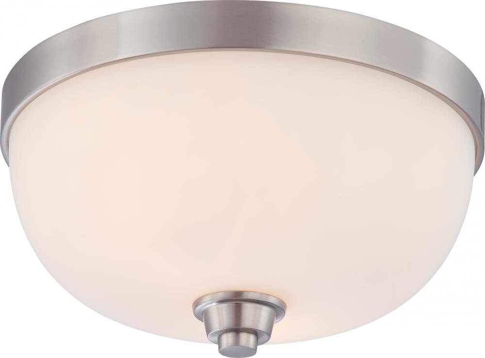 Helium - 2 Light Flush Dome with Satin White Glass - Brushed Nickel Finish