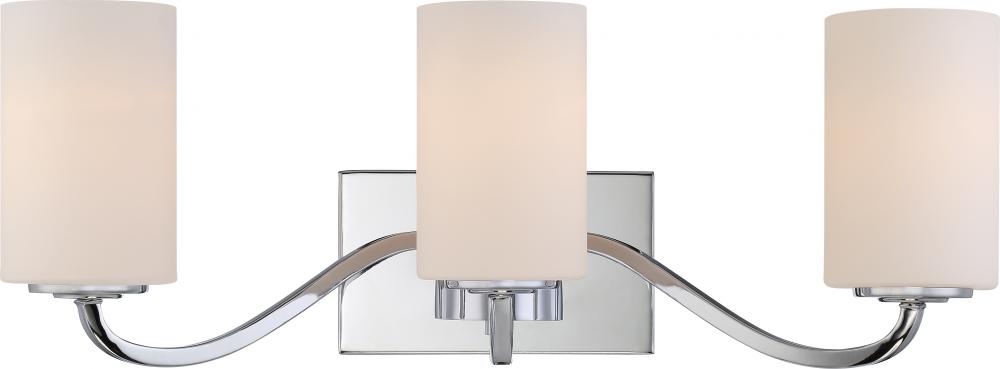 Willow - 3 Light Vanity with White Glass - Polished Nickel Finish