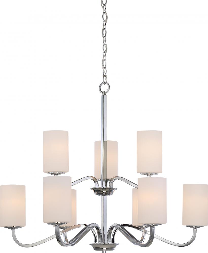 Willow - 9 Light 2-Tier Hangng with White Glass - Polished Nickel Finish