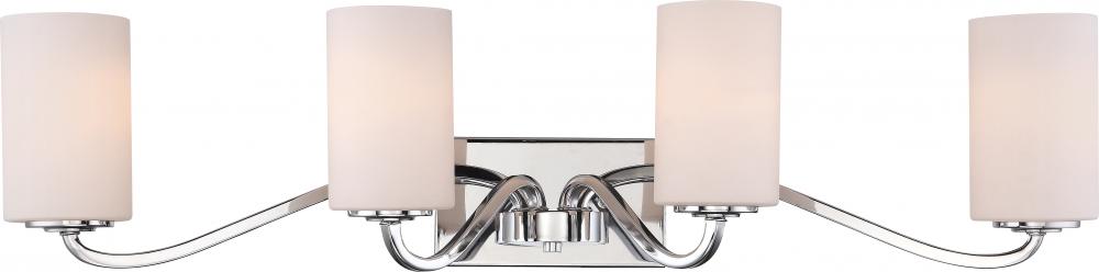Willow - 4 Light Vanity with White Glass - Polished Nickel Finish