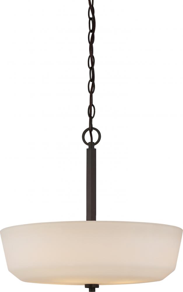 Willow - 4 Light Pendant with White Glass - Aged Bronze Finish