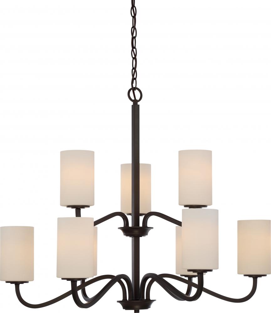 Willow - 9 Light 2-Tier Hangng with White Glass - Aged Bronze Finish