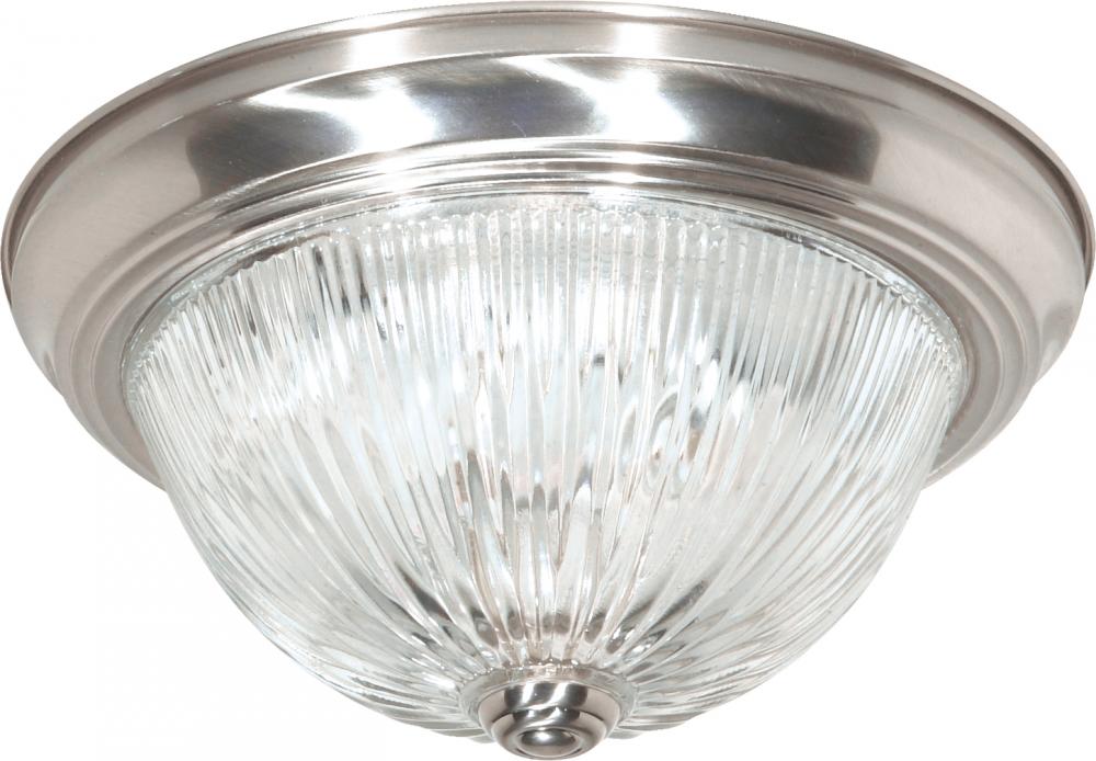 2 Light - 11" - Flush Mount - Clear Ribbed Glass; Color retail packaging