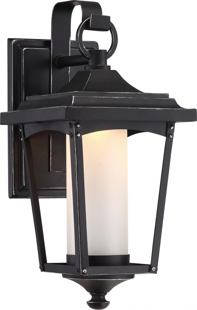 Essex - LED Small Wall Lantern with Etched Glass - Sterling Black Finish