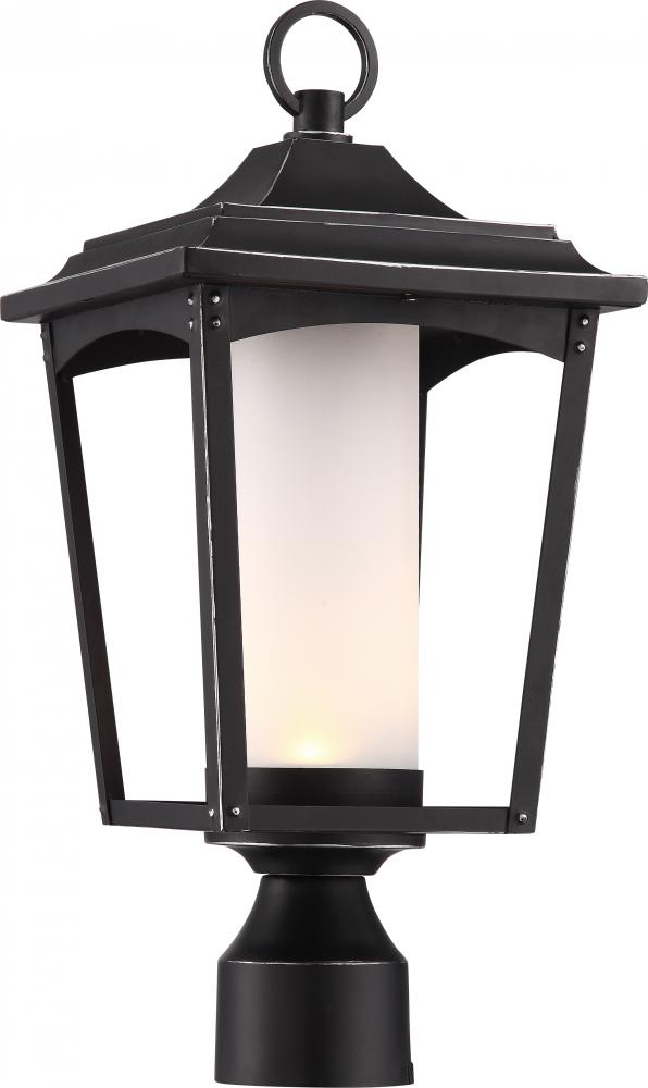 Essex - LED Post Lantern with Etched Glass - Sterling Black Finish