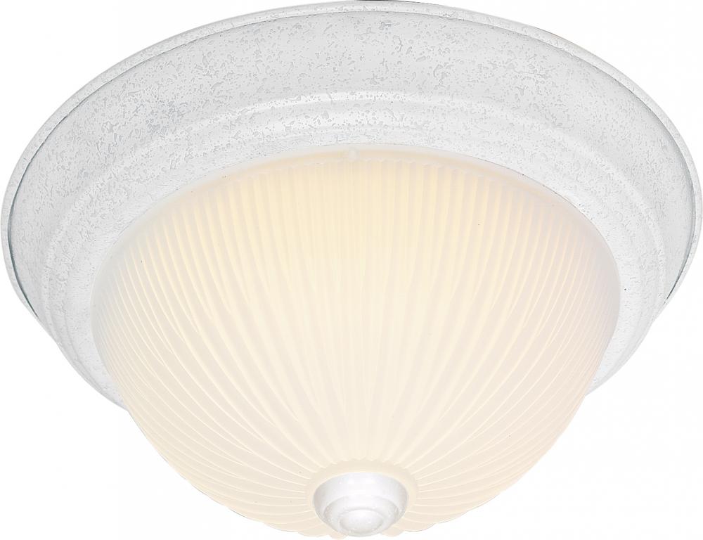 2 Light - 11" Flush with Frosted Ribbed - Textured White Finish