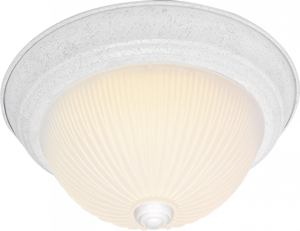 2 Light - 13" Flush with Frosted Ribbed - Textured White Finish