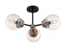 Nuvo 60/7123 - Axis - 3 Light Semi-Flush with Clear Glass - Matte Black and Brass Accents Finish